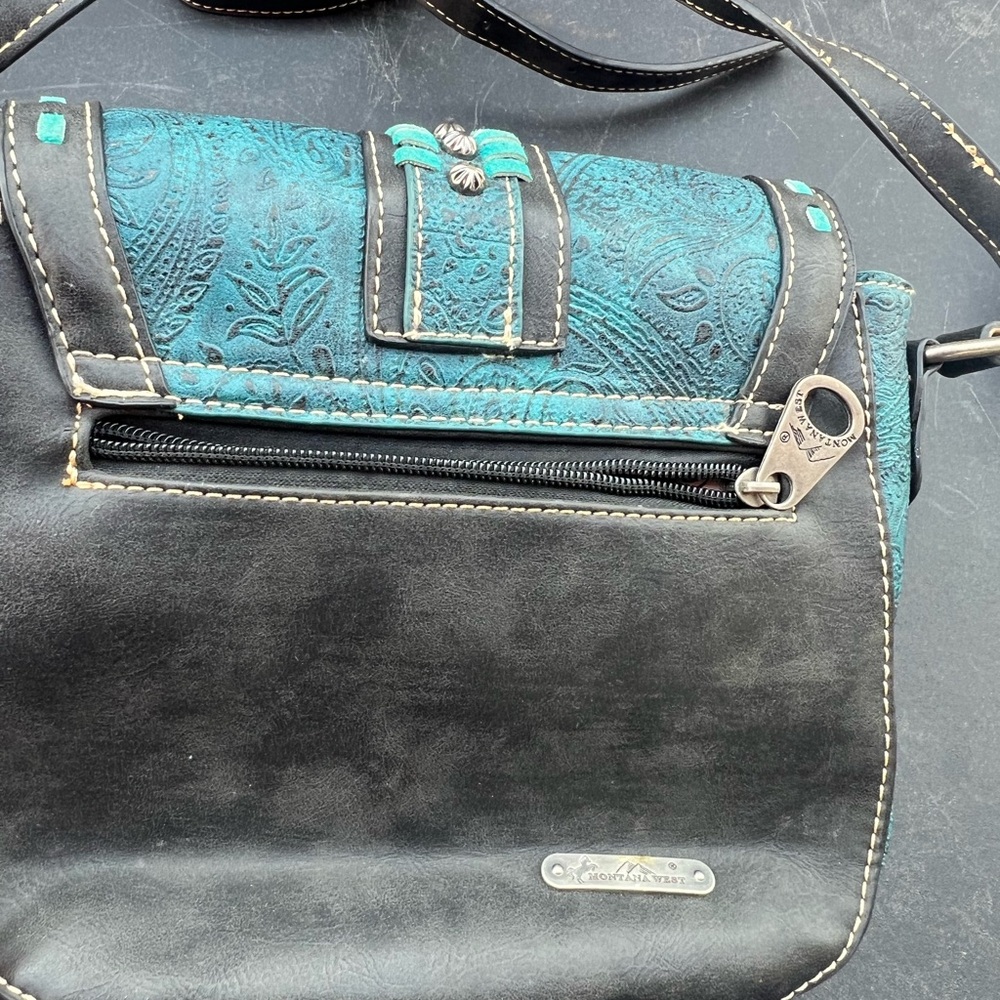 Montana West Turquoise and Black Studded Embossed Crossbody Bag - Picture 11 of 11